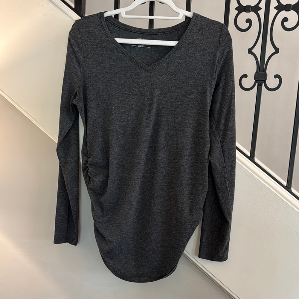 Maternity Charcoal Gray V-Neck Long Sleeve Top